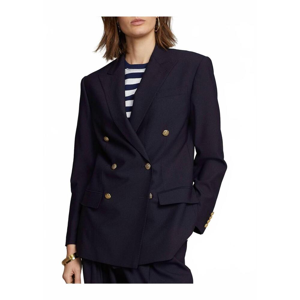NEW POLO RALPH LAUREN wool blend double breasted blazer in navy